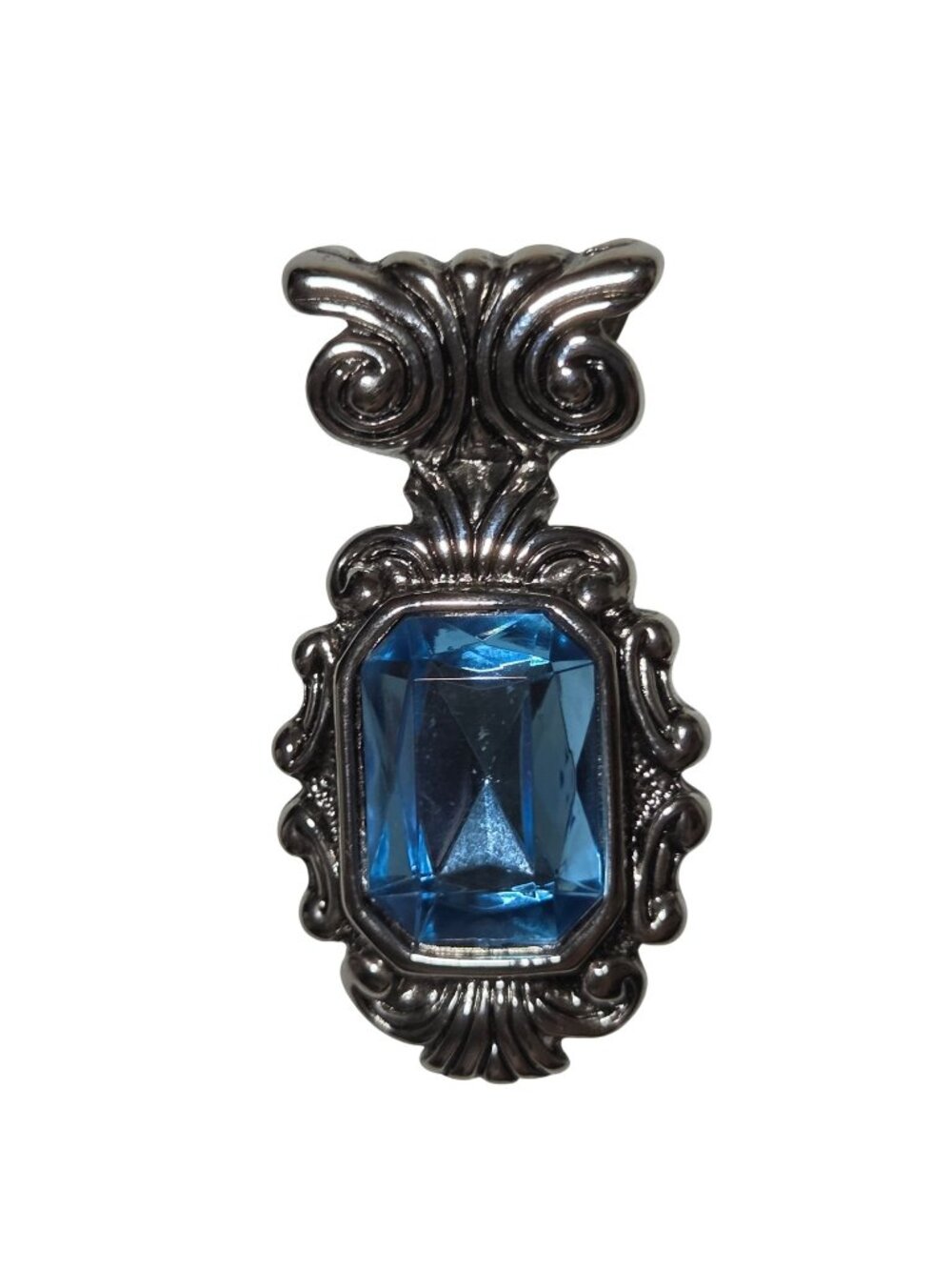 Vintage Silver Tone Pendant Ornate Blue Gemstone Victorian Gothic Revival DIY